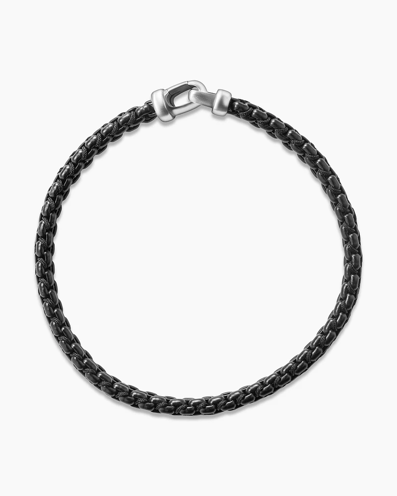 Woven Box Chain Bracelet Sterling Silver with Black Stainless Steel and Nylon, 10mm