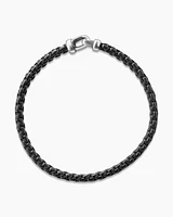 Woven Box Chain Bracelet Sterling Silver with Black Stainless Steel and Nylon, 10mm