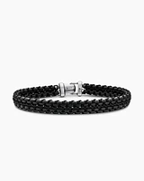 Woven Box Chain Bracelet Sterling Silver with Black Stainless Steel and Nylon, 10mm