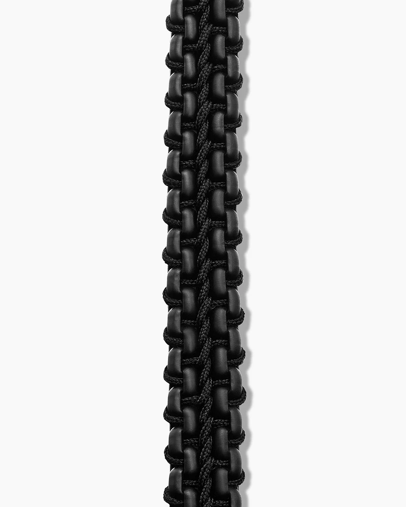 Woven Box Chain Bracelet Sterling Silver with Black Stainless Steel and Nylon, 10mm