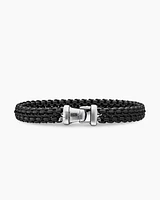 Woven Box Chain Bracelet Sterling Silver with Black Stainless Steel and Nylon, 10mm