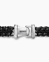 Woven Box Chain Bracelet Sterling Silver with Black Stainless Steel and Nylon, 10mm