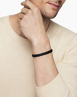 Woven Box Chain Bracelet Sterling Silver with Black Stainless Steel and Nylon, 10mm
