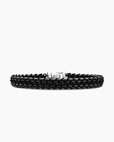 Woven Box Chain Bracelet Sterling Silver with Black Stainless Steel and Nylon, 10mm