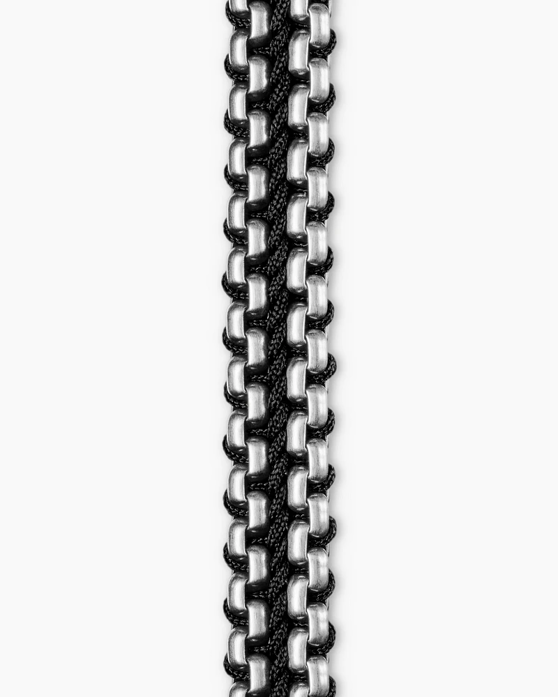 Woven Box Chain Bracelet in Sterling Silver with Black Nylon, 10mm