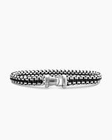 Woven Box Chain Bracelet in Sterling Silver with Black Nylon, 10mm