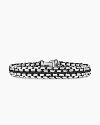 Woven Box Chain Bracelet Sterling Silver with Black Nylon, 12mm
