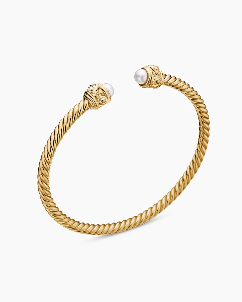 Renaissance® Cablespira Bracelet 18K Yellow Gold with Pearls and Diamonds, 3.5mm