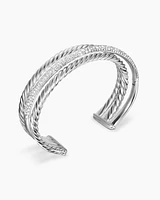 Pavé Crossover Three Row Cuff Bracelet Sterling Silver with Diamonds, 20mm