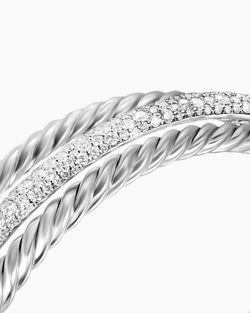 Pavé Crossover Three Row Cuff Bracelet Sterling Silver with Diamonds, 20mm