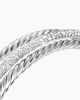 Pavé Crossover Three Row Cuff Bracelet Sterling Silver with Diamonds, 20mm