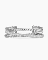 Pavé Crossover Three Row Cuff Bracelet Sterling Silver with Diamonds, 20mm