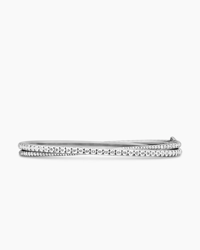 Pavé Crossover Two Row Bracelet 18K White Gold, 5.5mm