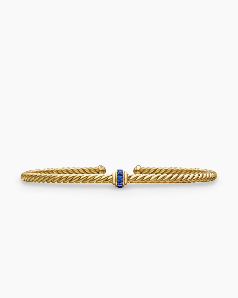 Classic Cablespira® Station Bracelet in 18K Yellow Gold with Pavé Blue Sapphires, 3mm