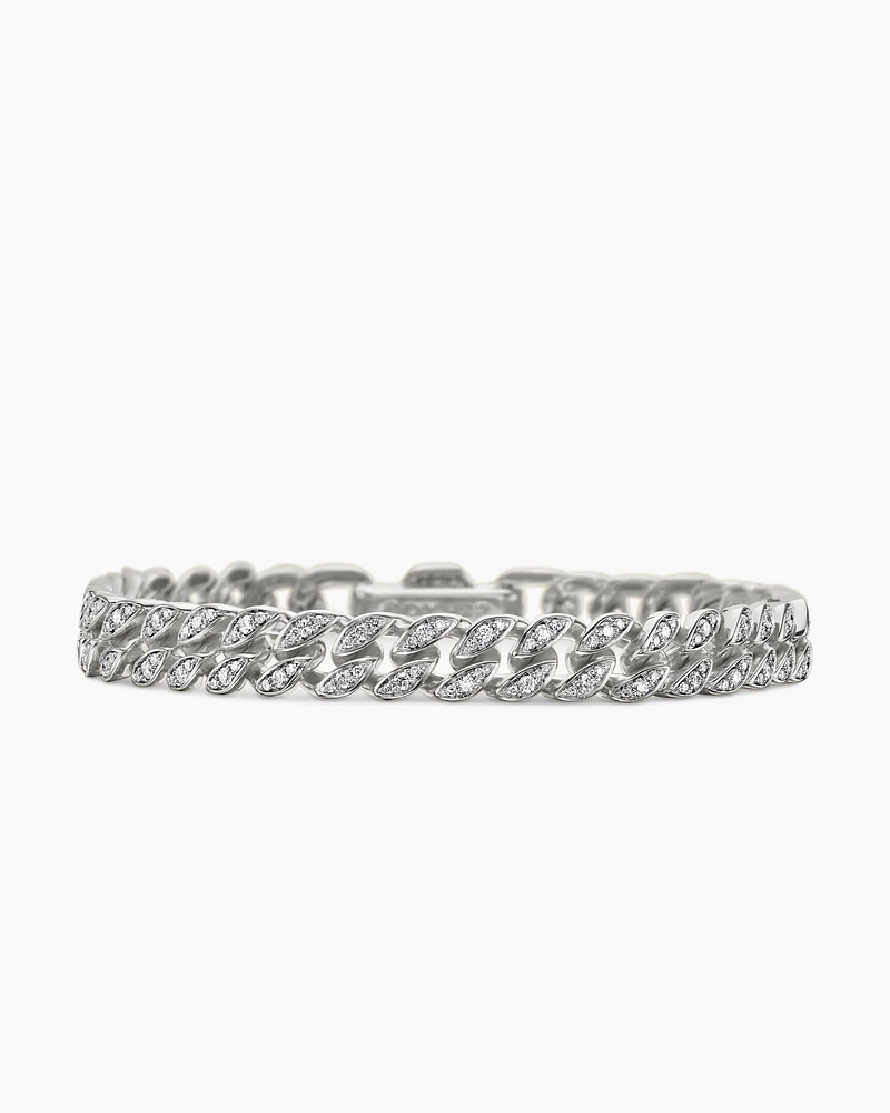 Curb Chain Bracelet Sterling Silver with Diamonds, 7mm