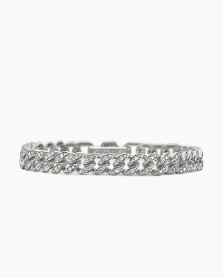 Curb Chain Bracelet Sterling Silver with Diamonds, 7mm