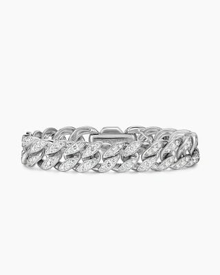 Curb Chain Bracelet Sterling Silver with Diamonds, 11.5mm
