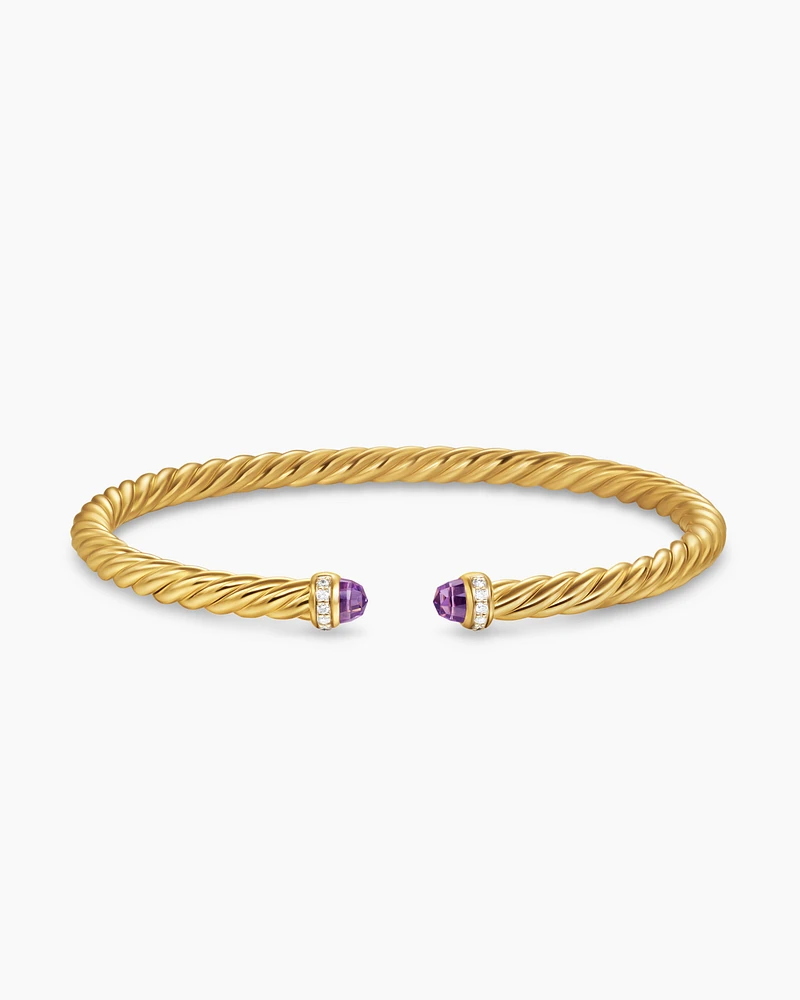 Cablespira® Flex Bracelet 18K Yellow Gold with Amethyst and Diamonds, 4mm
