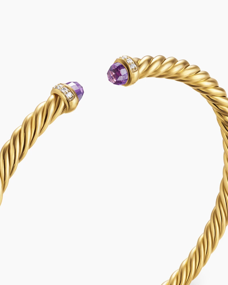 Cablespira® Flex Bracelet 18K Yellow Gold with Amethyst and Diamonds, 4mm