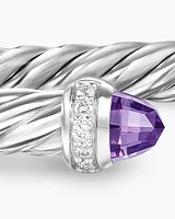 Cable Flex Bracelet Sterling Silver with Amethyst and Diamonds, 4mm