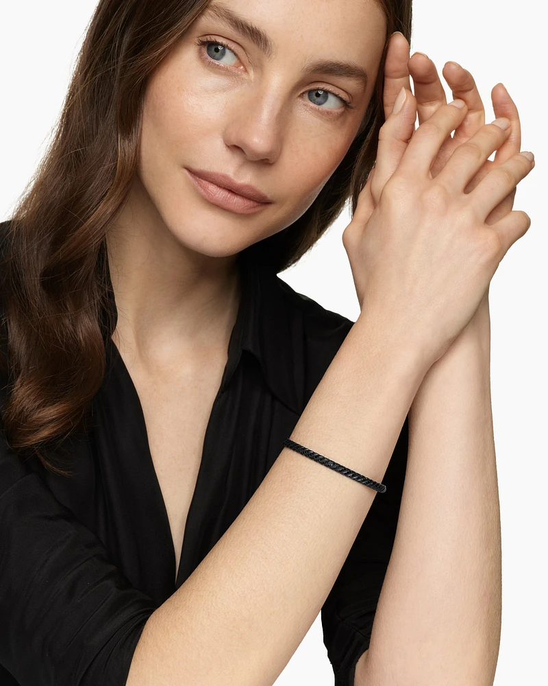 Sculpted Cable Bangle Bracelet Black Titanium with Diamonds