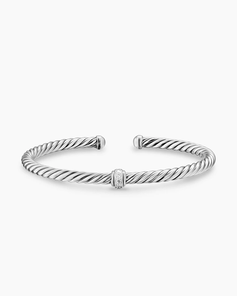 Cable Flex Station Bracelet Sterling Silver with Diamonds, 4mm