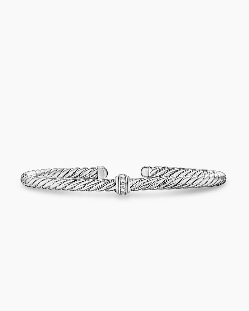 Cable Flex Station Bracelet Sterling Silver with Diamonds, 4mm