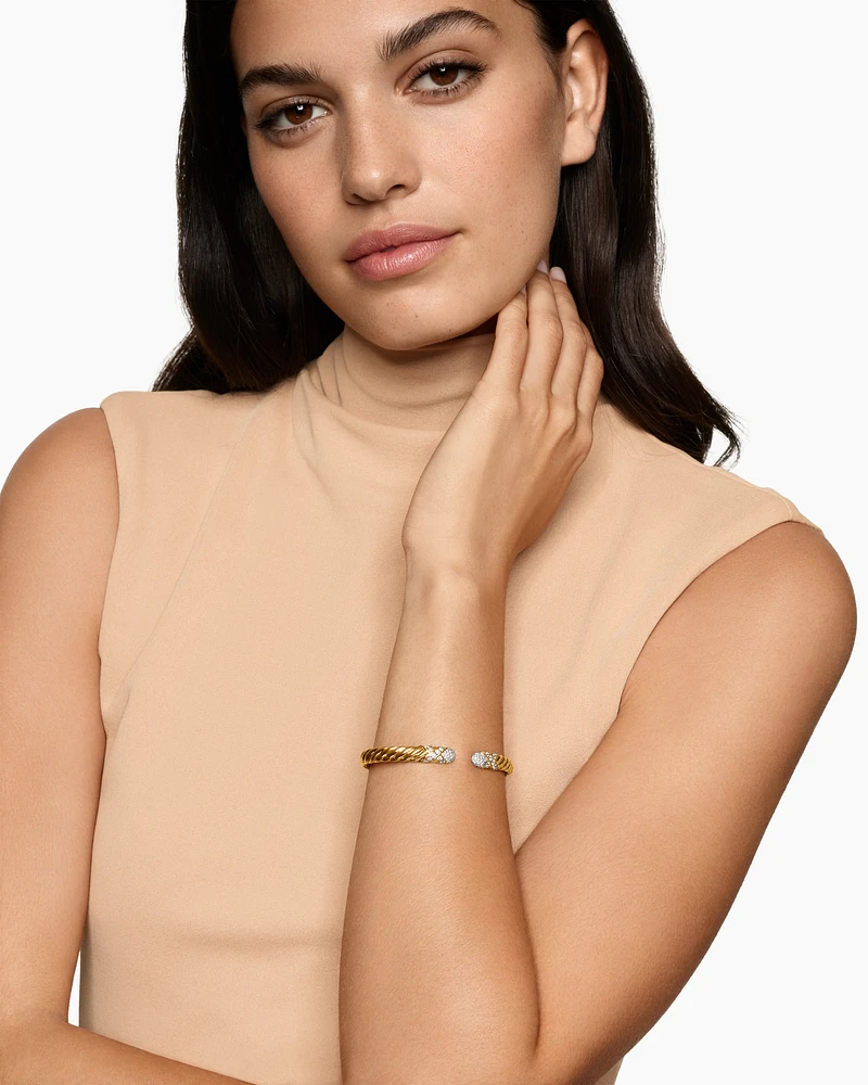 Sculpted Cable X Cuff Bracelet 18K Yellow Gold with Diamonds, 6.2mm