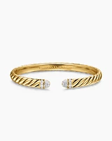 Sculpted Cable Cuff Bracelet 18K Yellow Gold with Pavé Diamond Domes, 6.2mm