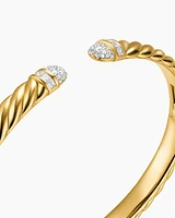 Sculpted Cable Cuff Bracelet 18K Yellow Gold with Pavé Diamond Domes, 6.2mm