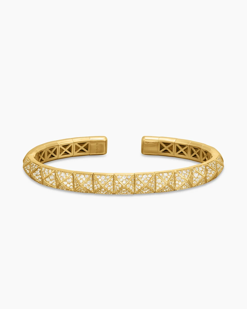 Pyramid Bangle Bracelet 18K Yellow Gold with Diamonds, 6.5mm
