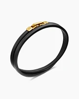 Streamline Double Wrap Leather Bracelet with 18K Yellow Gold, 4mm