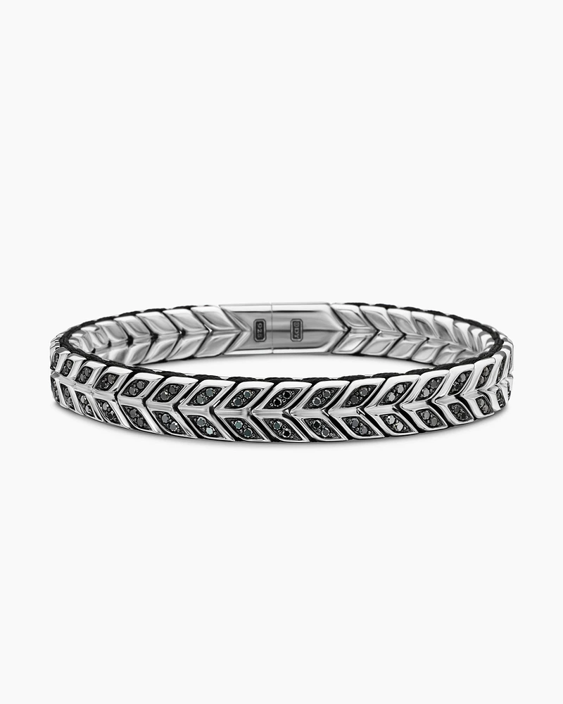 Chevron Woven Bracelet Sterling Silver with Black Diamonds and Nylon