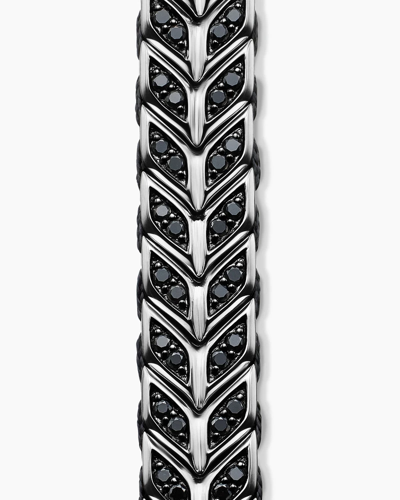 Chevron Woven Bracelet Sterling Silver with Black Diamonds and Nylon