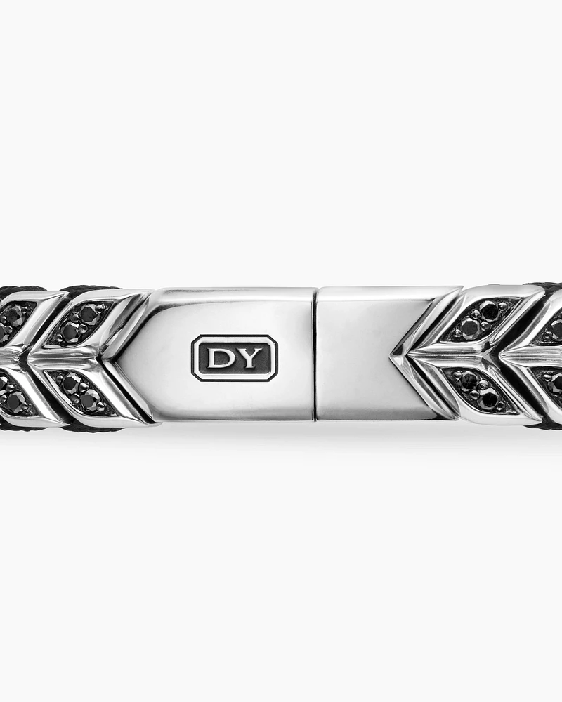 Chevron Woven Bracelet Sterling Silver with Black Diamonds and Nylon