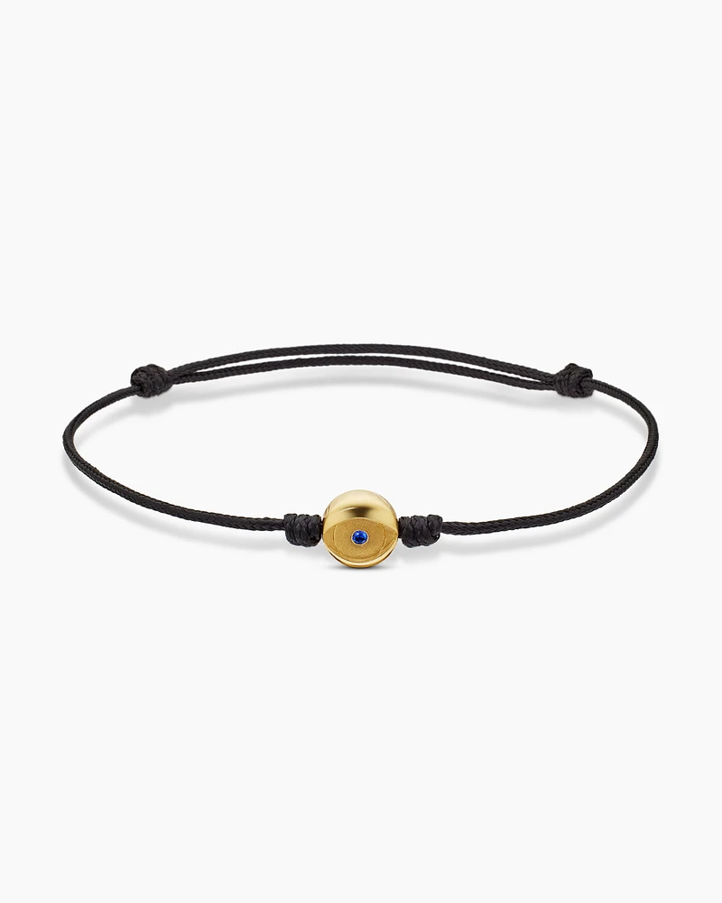 Evil Eye Cord Bracelet Black Nylon with 18K Yellow Gold and Sapphire, 9mm