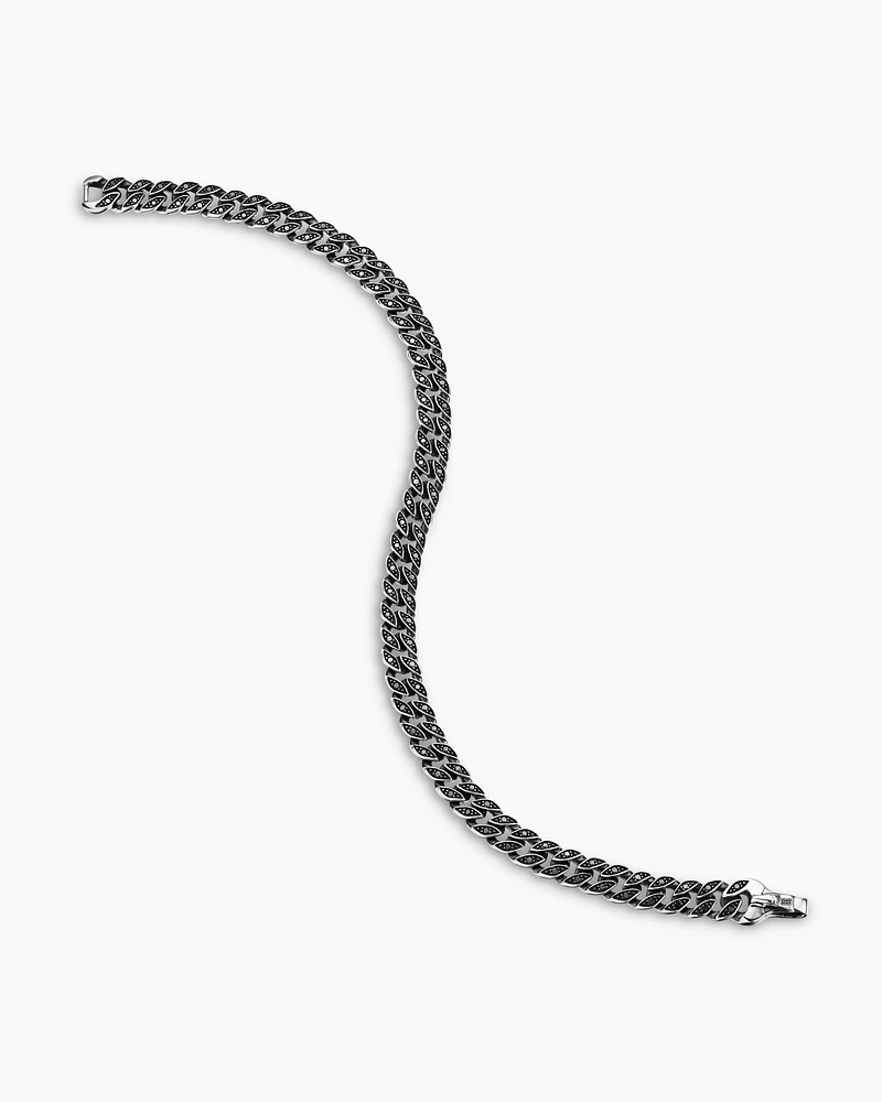 Curb Chain Bracelet Sterling Silver with Black Diamonds