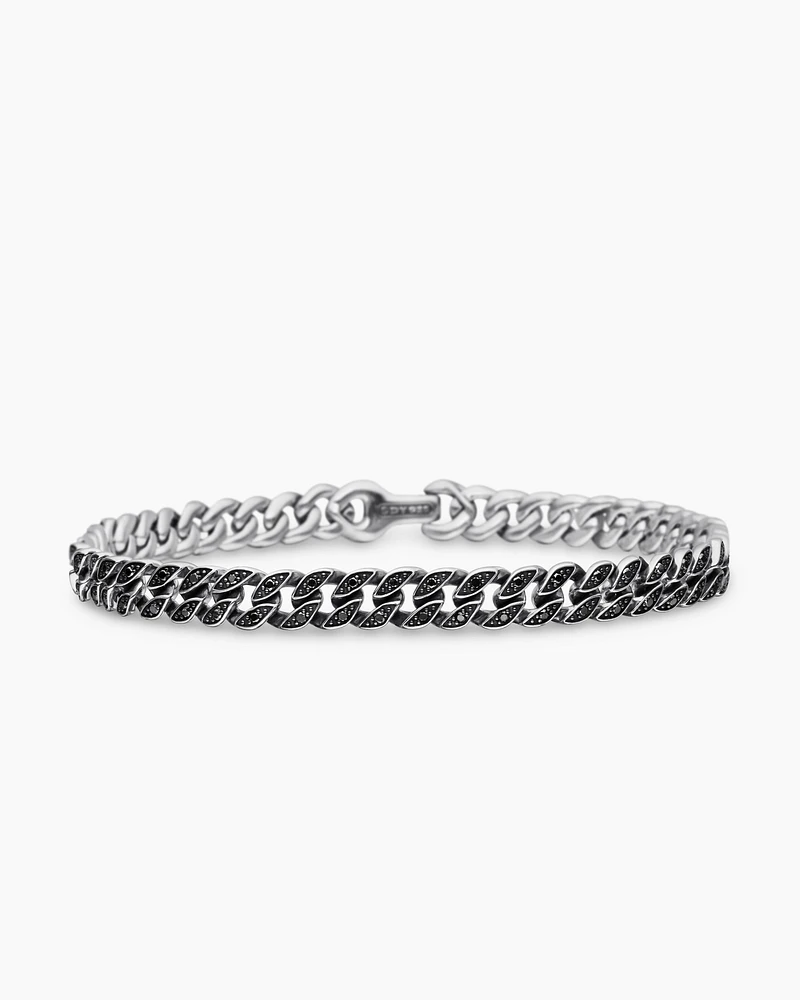 Curb Chain Bracelet Sterling Silver with Black Diamonds