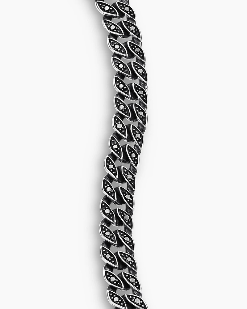 Curb Chain Bracelet Sterling Silver with Black Diamonds