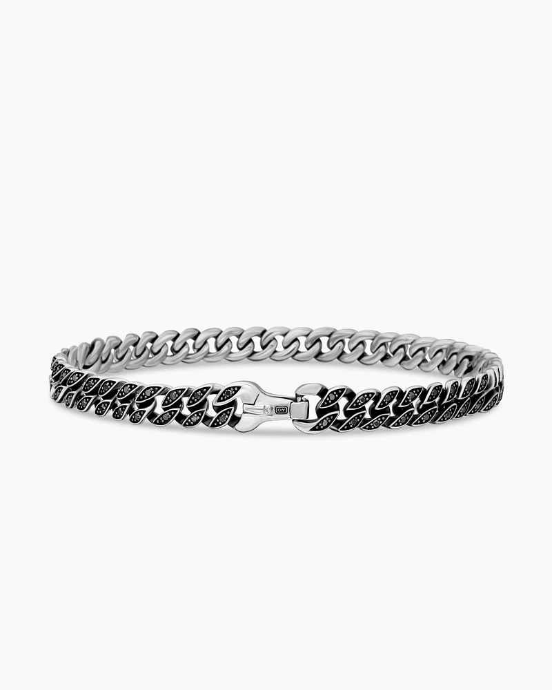 Curb Chain Bracelet Sterling Silver with Black Diamonds