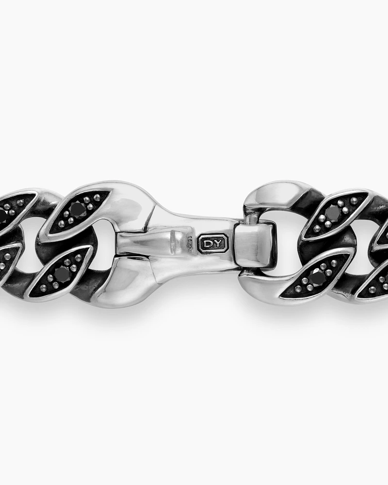 Curb Chain Bracelet Sterling Silver with Black Diamonds