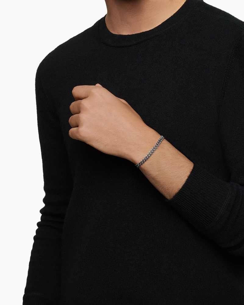 Curb Chain Bracelet Sterling Silver with Black Diamonds