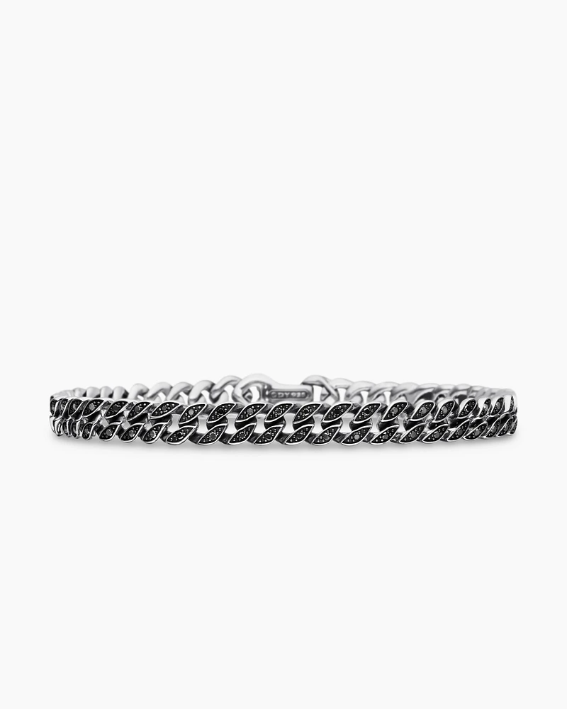 Curb Chain Bracelet Sterling Silver with Black Diamonds