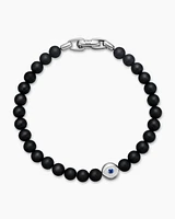 Spiritual Beads Evil Eye Bracelet in Sterling Silver with Black Onyx and Sapphire, 6mm