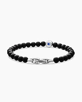 Spiritual Beads Evil Eye Bracelet in Sterling Silver with Black Onyx and Sapphire, 6mm