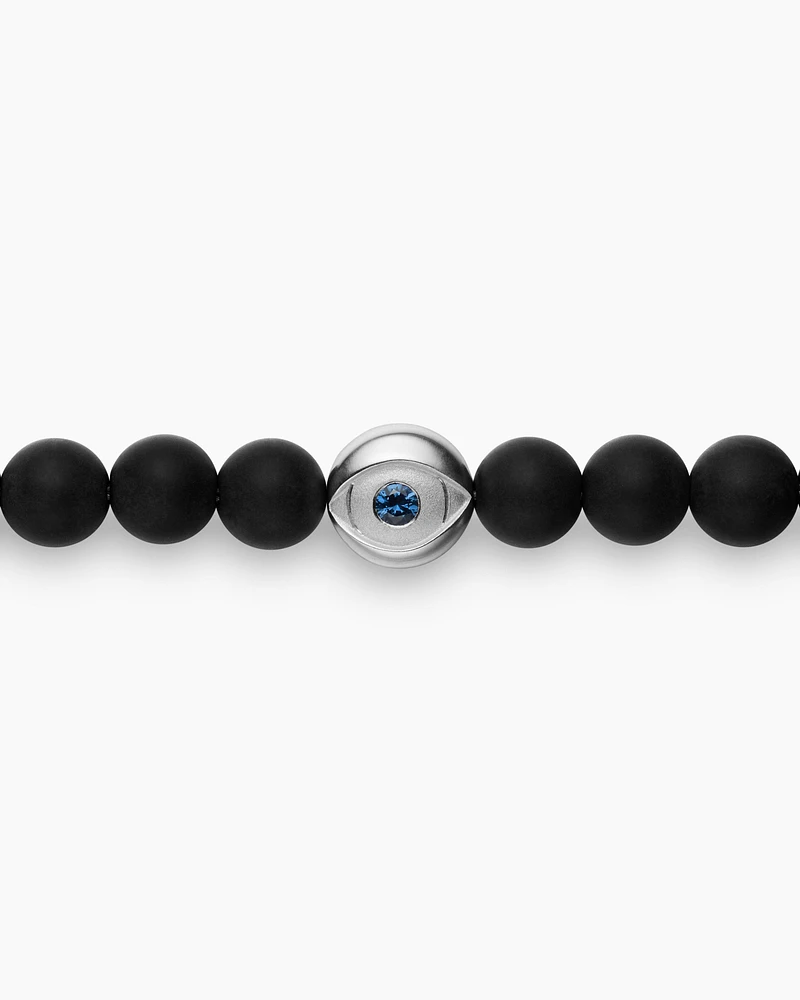 Spiritual Beads Evil Eye Bracelet in Sterling Silver with Black Onyx and Sapphire, 6mm