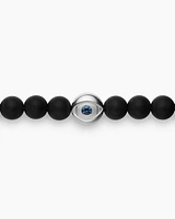 Spiritual Beads Evil Eye Bracelet in Sterling Silver with Black Onyx and Sapphire, 6mm