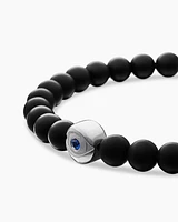Spiritual Beads Evil Eye Bracelet in Sterling Silver with Black Onyx and Sapphire, 6mm