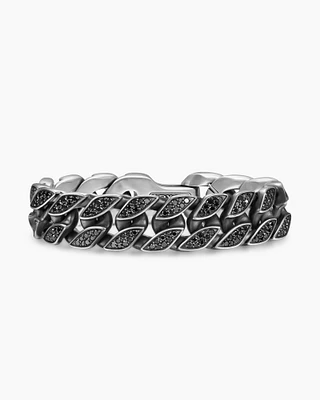 Curb Chain Bracelet Sterling Silver with Black Diamonds, 18mm