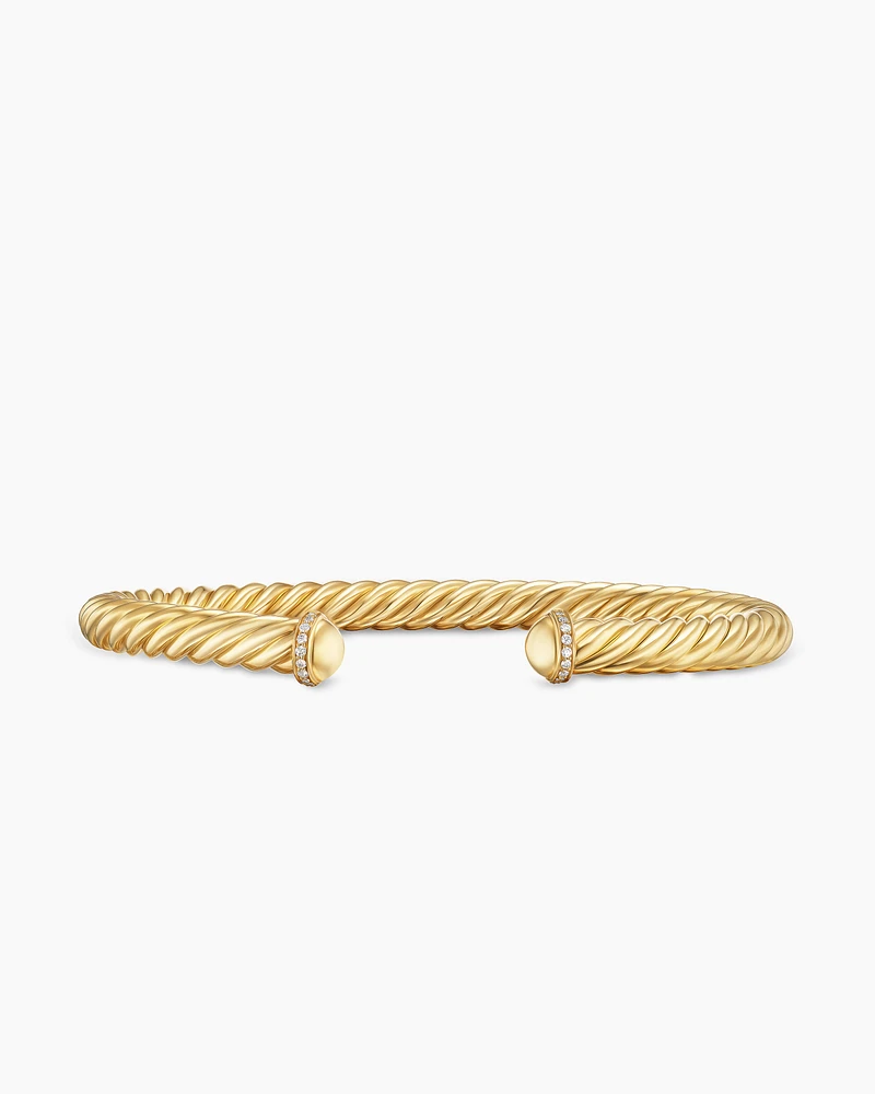 Cable Cuff Bracelet 18K Yellow Gold with Pavé Diamonds, 6mm